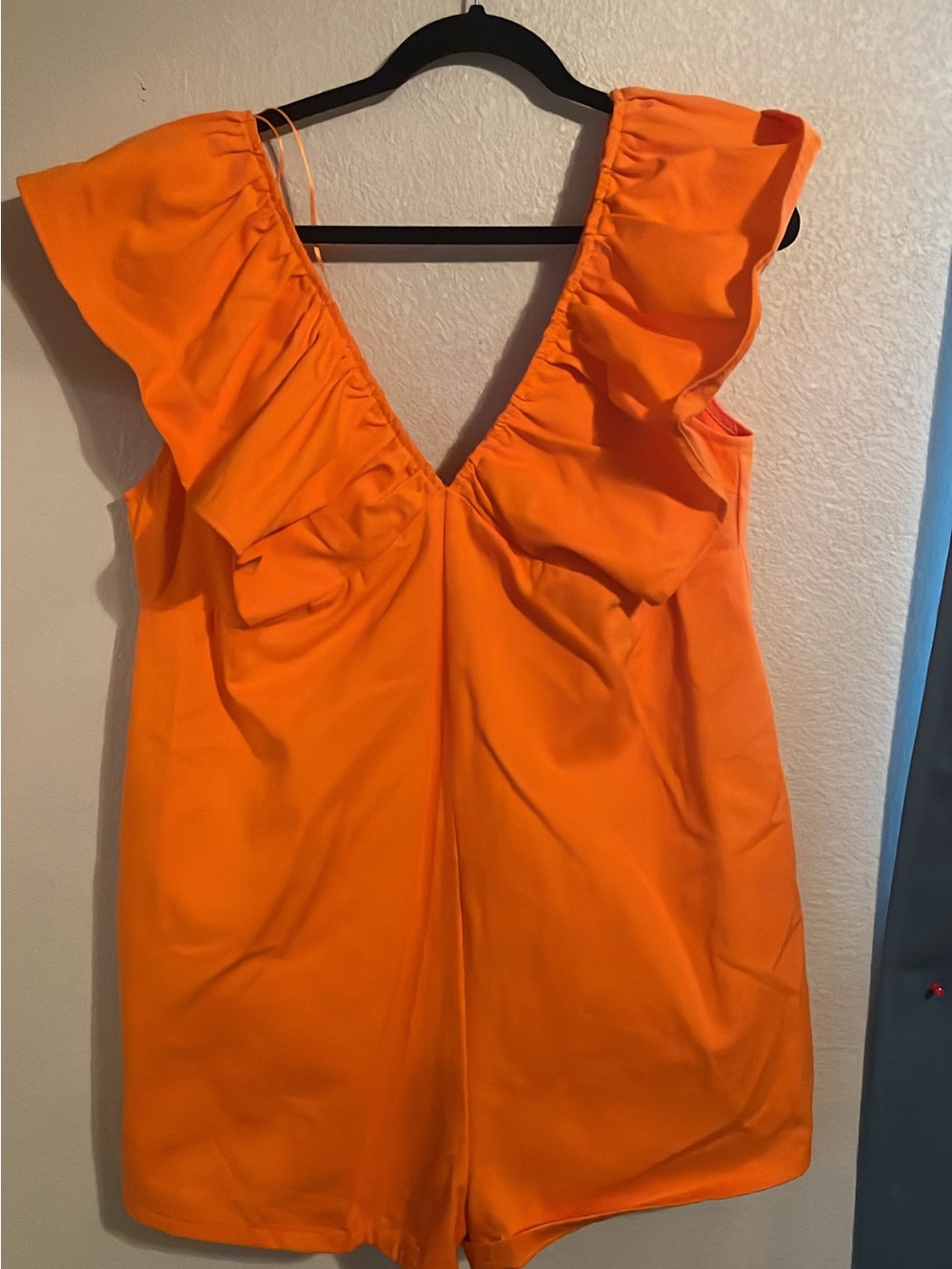 Bright Orange Ruffle V-Neck Women's Dress